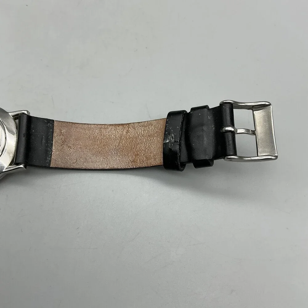 Berenger Steel Womens Watch 27mm Black Dial Black Leather Band New Battery